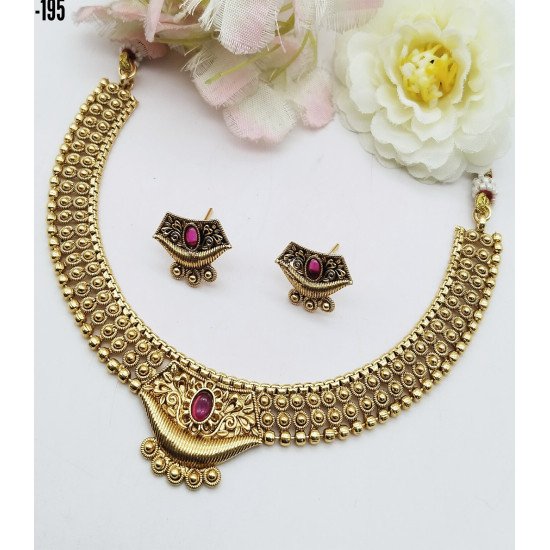 Designer Floral Studded Gold-Tone Hoop Earrings & Necklace