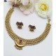 Designer Floral Studded Gold-Tone Hoop Earrings & Necklace