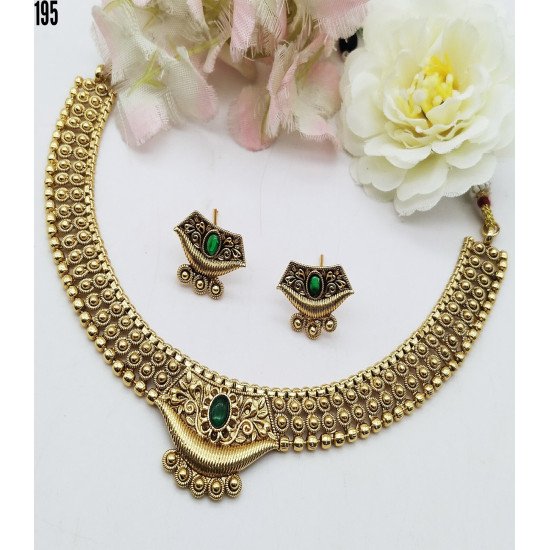 Designer Floral Studded Gold-Tone Hoop Earrings & Necklace