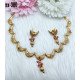 Antique Gold-Tone Crescent Motif Necklace Set with Green Stones