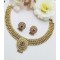Red Stone Floral Studded Gold-Tone Hoop Earrings And Necklace