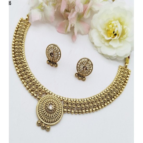 Red Stone Floral Studded Gold-Tone Hoop Earrings And Necklace