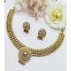 Red Stone Floral Studded Gold-Tone Hoop Earrings And Necklace