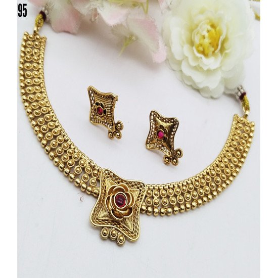 Designer Stone Floral Studded Gold-Tone Hoop Earrings & Necklace
