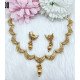 Antique Gold-Tone Crescent Motif Necklace Set with Green Stones