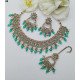 Antique Green Stone Bridal Necklace Set with Earrings & Maang Tikka