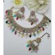 Antique Green Stone Bridal Necklace Set with Earrings & Maang Tikka