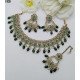 Antique Green Stone Bridal Necklace Set with Earrings & Maang Tikka