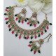 Antique Green Stone Bridal Necklace Set with Earrings & Maang Tikka