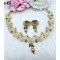 Matte Gold Engraved Crescent Necklace Set with Dual Stone Drops 