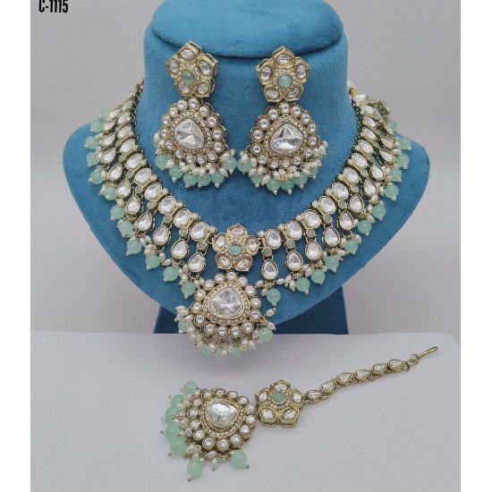 Designer Bridal Kundan Necklace Set with Ruby and Pearl Detailing – Elegant Wedding Jewelry Set
