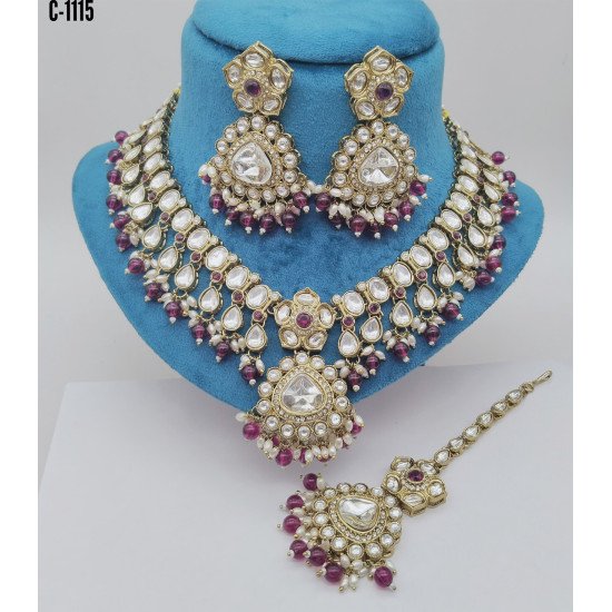 Designer Bridal Kundan Necklace Set with Ruby and Pearl Detailing – Elegant Wedding Jewelry Set