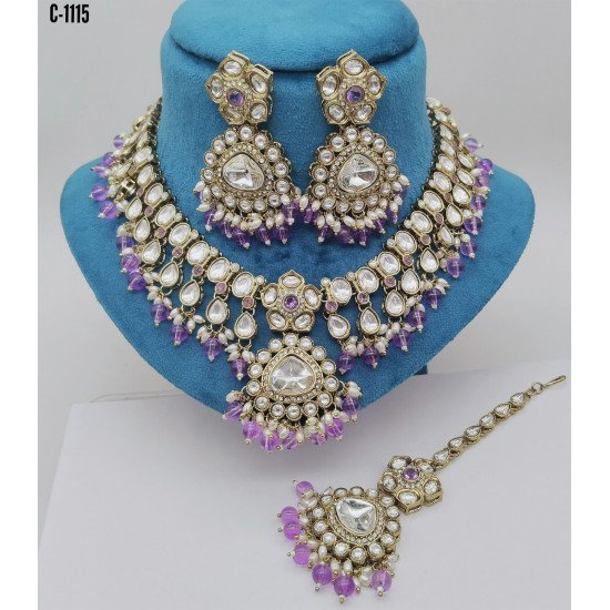 Designer Bridal Kundan Necklace Set with Ruby and Pearl Detailing – Elegant Wedding Jewelry Set