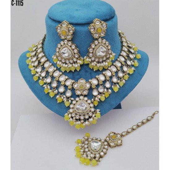 Designer Bridal Kundan Necklace Set with Ruby and Pearl Detailing – Elegant Wedding Jewelry Set