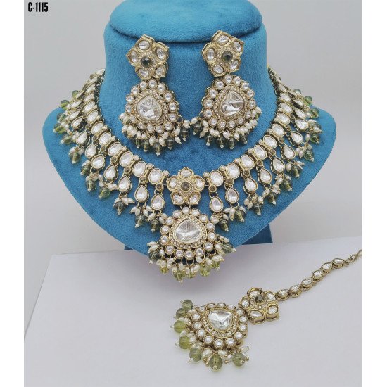 Designer Bridal Kundan Necklace Set with Ruby and Pearl Detailing – Elegant Wedding Jewelry Set