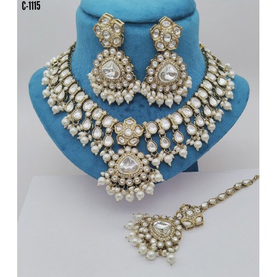 Designer Bridal Kundan Necklace Set with Ruby and Pearl Detailing – Elegant Wedding Jewelry Set