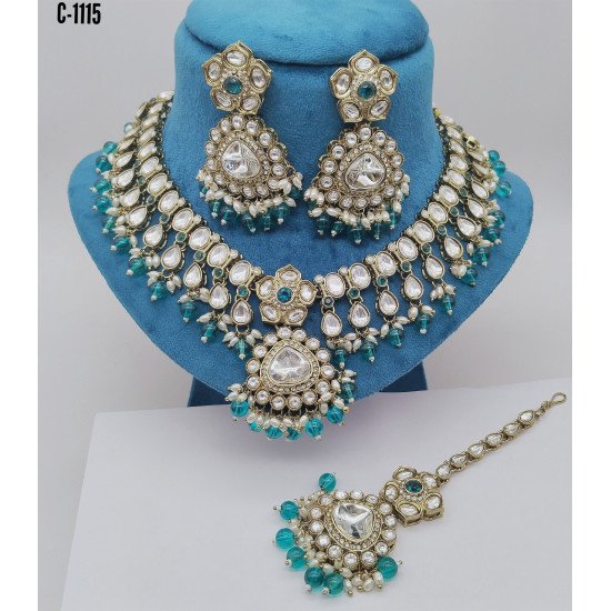 Designer Bridal Kundan Necklace Set with Ruby and Pearl Detailing – Elegant Wedding Jewelry Set