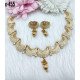 Matte Gold Engraved Crescent Necklace Set with Dual Stone Drops 