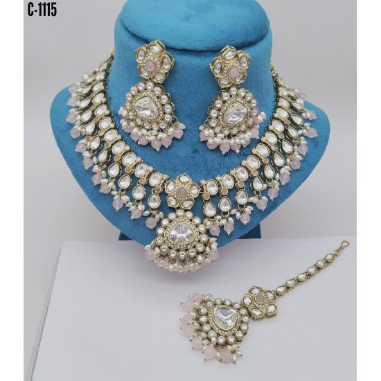 Designer Bridal Kundan Necklace Set with Ruby and Pearl Detailing – Elegant Wedding Jewelry Set