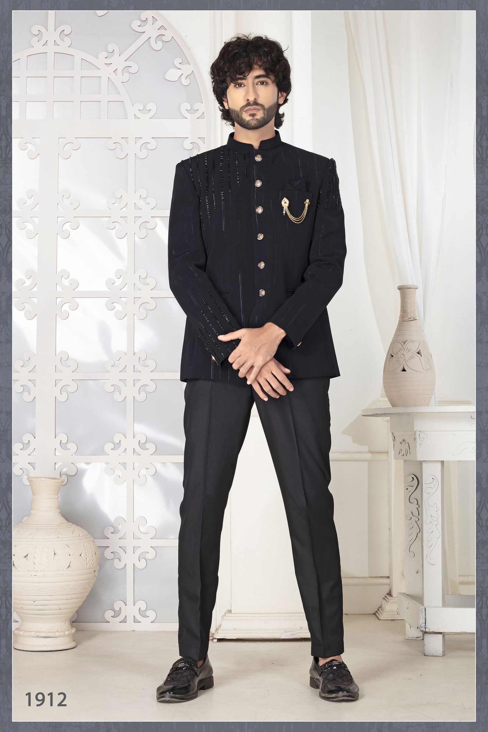 Designer Black Handwork Jodhpuri For Groom