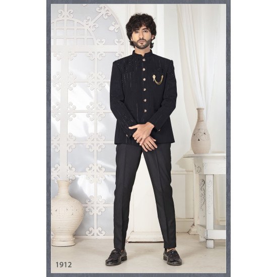Designer Black Handwork Jodhpuri For Groom