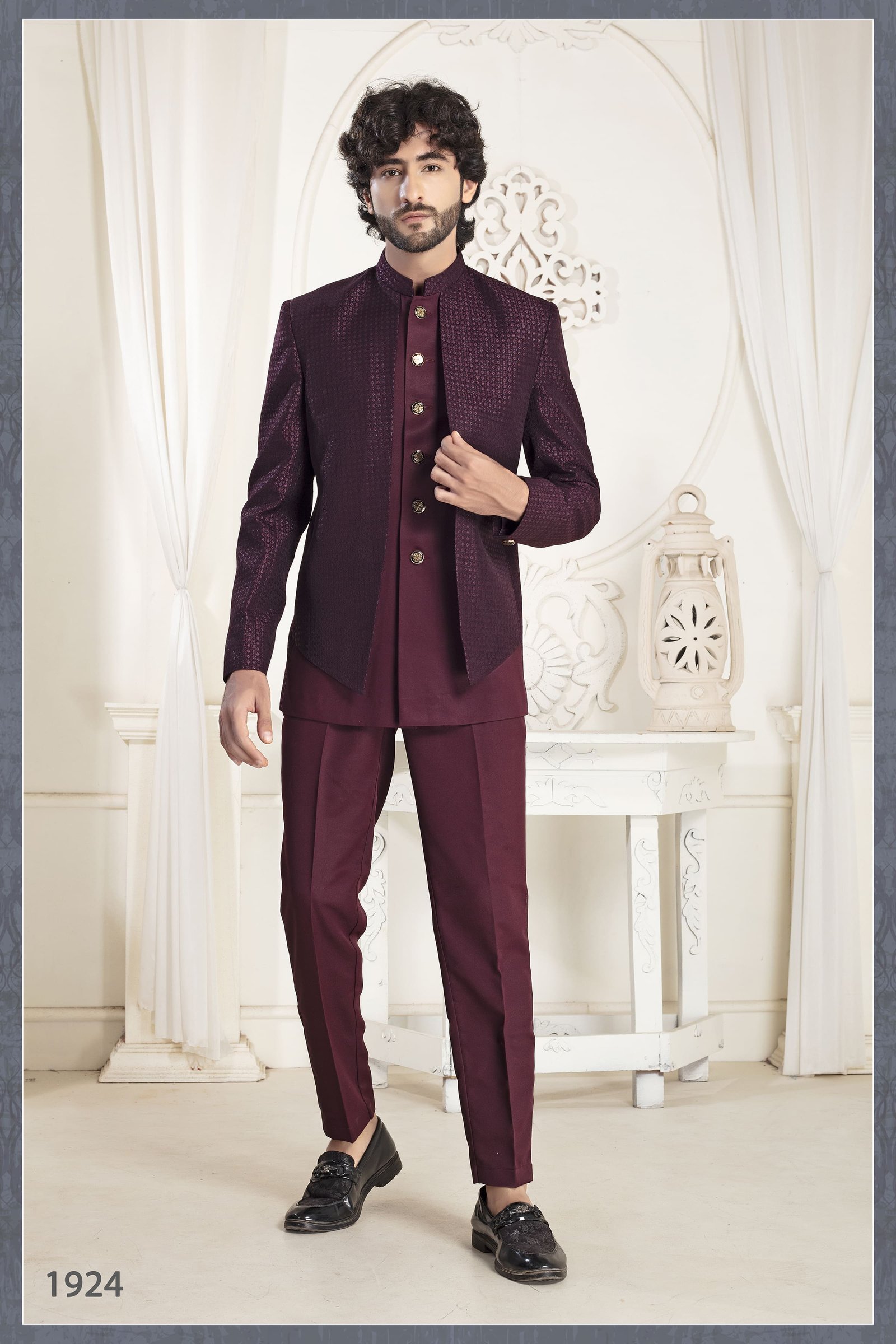 Designer Mehroon Color Double Pattern Jodhpuri For Men