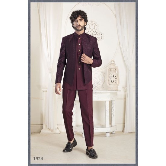 Designer Mehroon Color Double Pattern Jodhpuri For Men