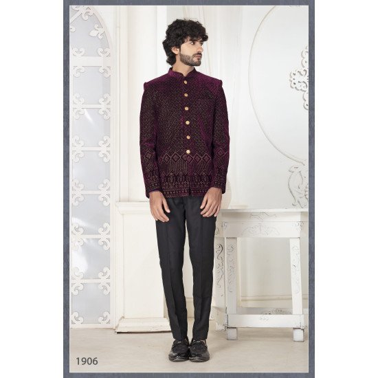 Designer Wine Color Embroidered Work Double Pattern Jodhpuri