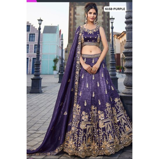 Regal Purple Embroidered Lehenga Choli with Antique Gold Zari Work