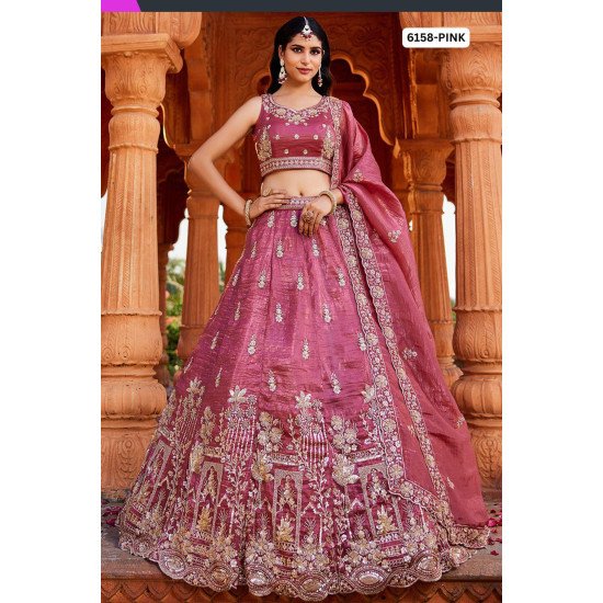 Designer Pink Cutdana and Sequence Lehenga Choli with Antique Gold Zari Work