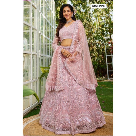 Blush Pink Embellished Net Lehenga Choli with Dupatta