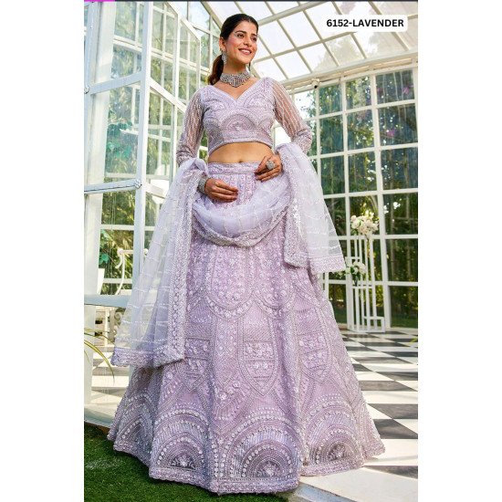 Designer Lavender Embellished Net Lehenga Choli with Dupatta