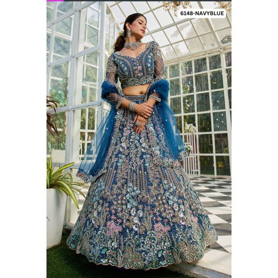 Royal Navy Blue Heavily Embellished Bridal Lehenga 
