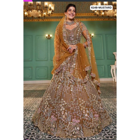 Designer Mustard Heavily Embellished Bridal Lehenga 