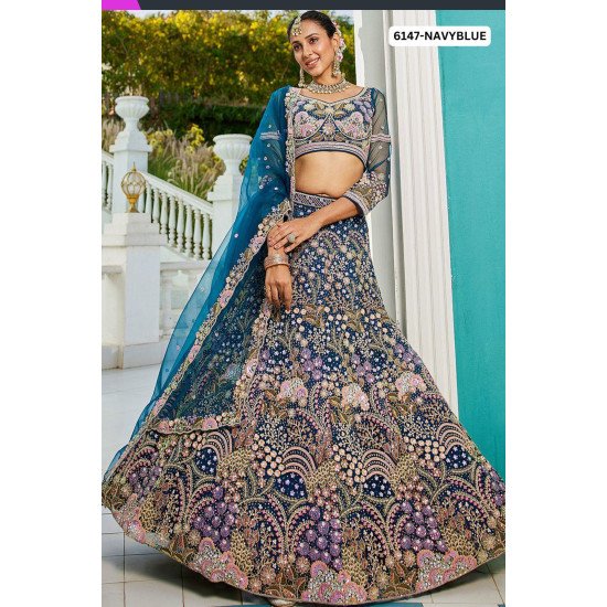 Navy Blue Embroidered Lehenga Choli and Sequin Work