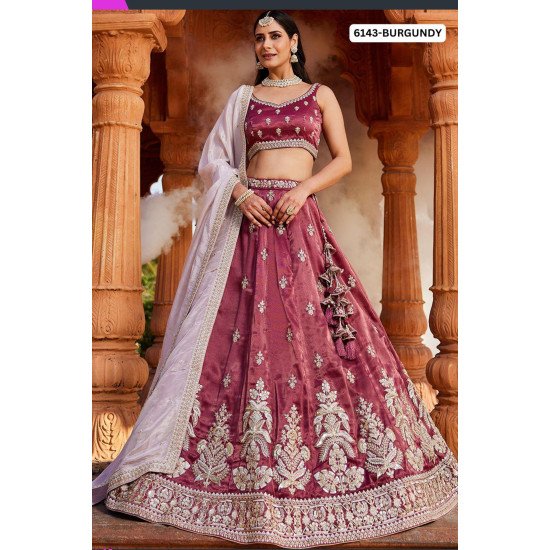 Royal Burgundy Silk Embroidered Bridal Lehenga Set