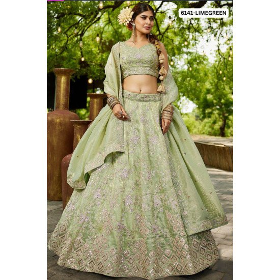 Elegant Pista Green Sequin Embroidered Bridal Lehenga Set 