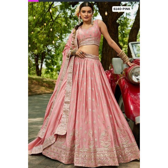 Elegant Pink Sequence & Zari Embroidered Lehenga Set