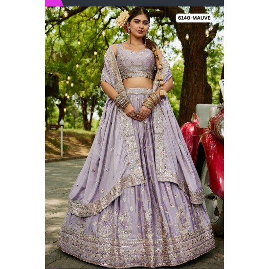 Designer Mauva Sequence Embroidered Work Lehenga Set