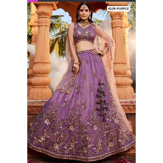 Royal Purple Heavy Embroidered Lehenga Set with Mirror & Sequin Detailing