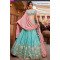 Pastel Aqua Blue Embroidered Lehenga with Pink Dupatta