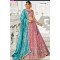 Pink Embroidered Lehenga Choli with Contrasting Sea  Blue Dupatta