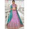 Lavender Embroidered Lehenga Choli with Contrasting Sea  Blue Dupatta