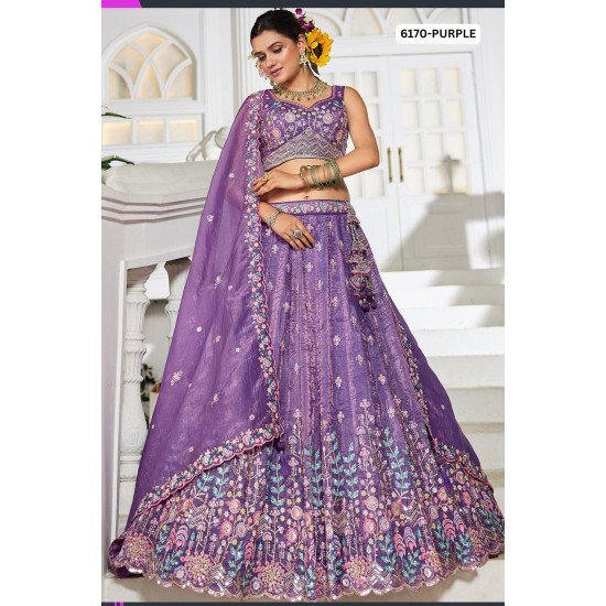Designer Purple Designer Embroidered Lehenga Choli with Floral Detailing