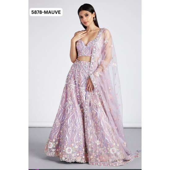 Luxurious Mauve Thread Embroidered Lehenga with Net Dupatta
