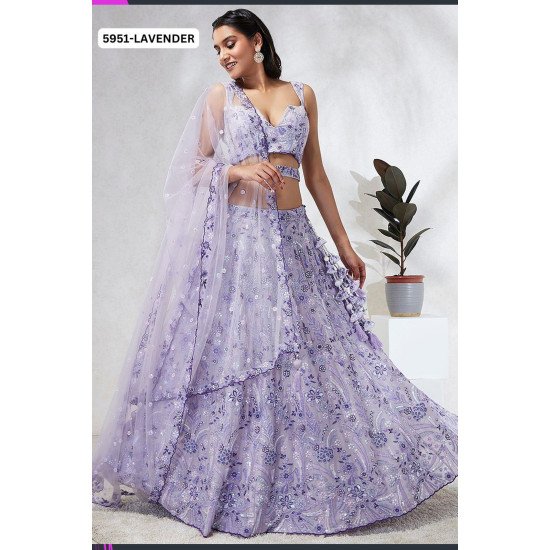 Lavender Embroidered Net Lehenga Choli with Sequin & Tassel Detailing – Designer Festive Wear Set