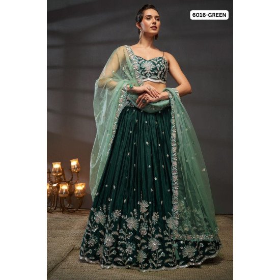 Designer Green Embroidered Lehenga Set with Light Green Dupatta
