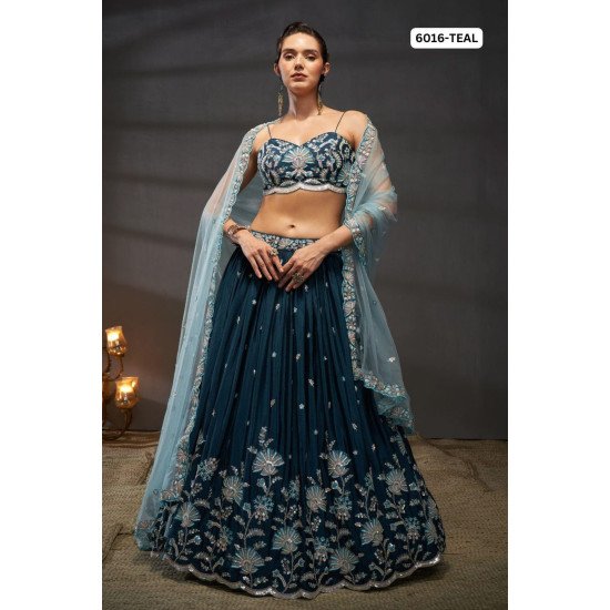 Elegant Teal Embroidered Lehenga Set - Designer Bridal Collection