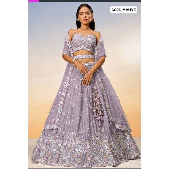 Designer Mauve Embroidered Lehenga Set with Floral Detailing