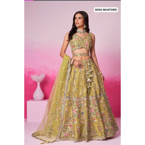Elegant Mustard Yellow Embroidered Bridal Lehenga Set
